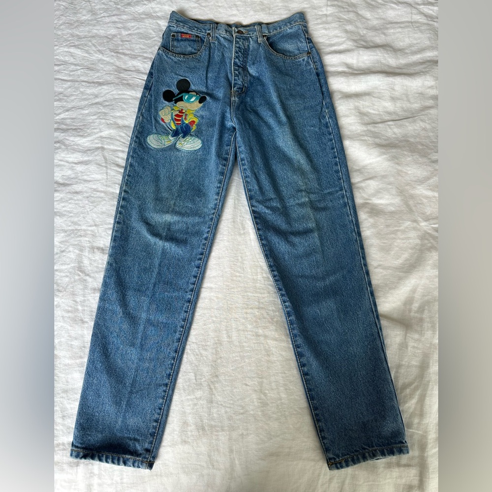 90s Y2K Mickey Mouse Embroidered Jeans Vintage Disney Mall Denim Nostalgia